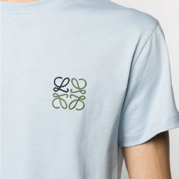 Loewe 2021 Anagram Classic Embroidered Cotton Round Neck Blue T-Shirt XL - Picture 8 of 11